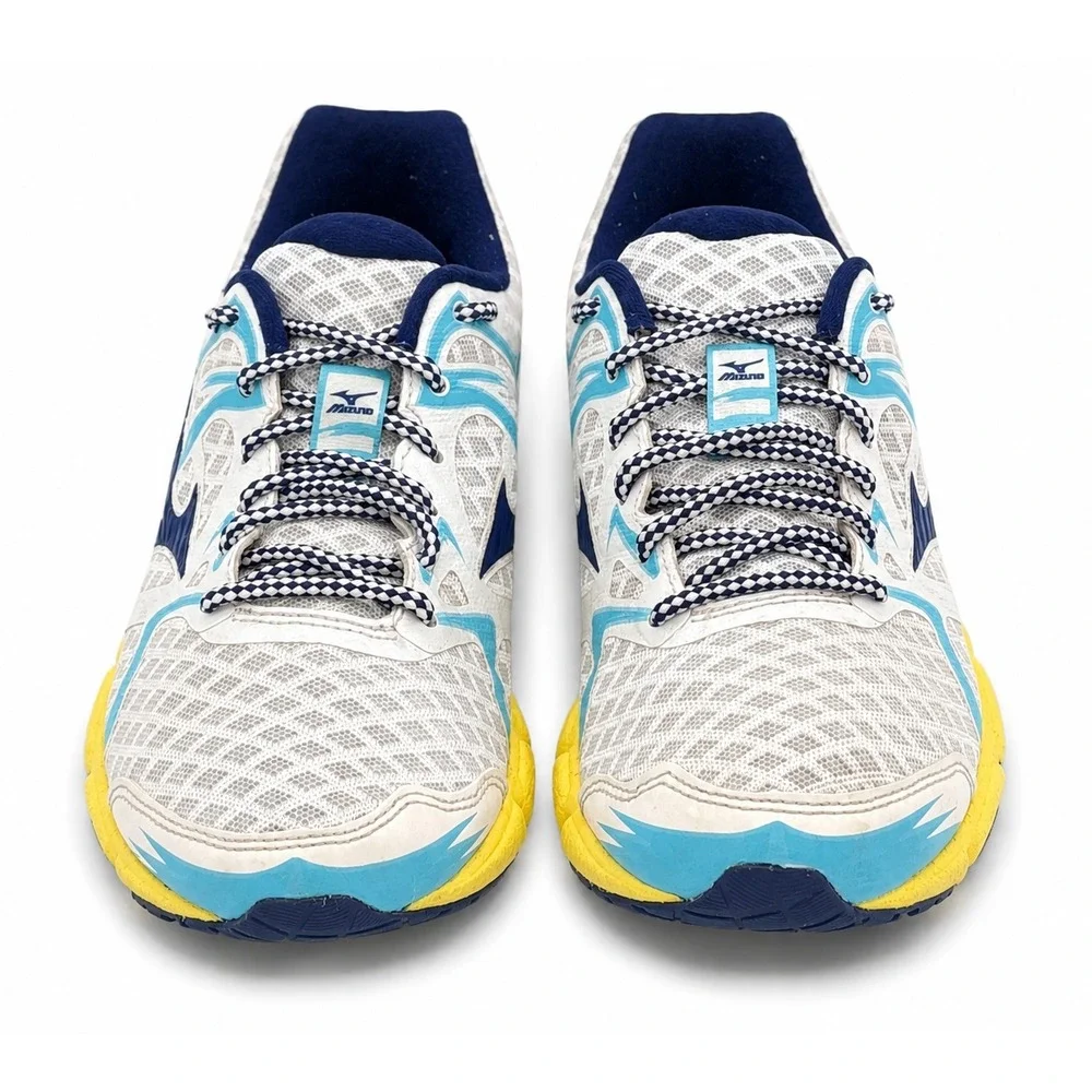 Mizuno Wave Hitogami Womens Size W6.5 White Blue Yellow Running Shoes J1GB148016
